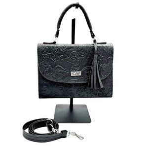 New Colette Black Embossed Leather Satchel | Top Handle & Crossbody Bag